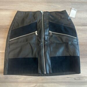 Bar III Black Faux Leather Mini Skirt with Silver Zip Accent